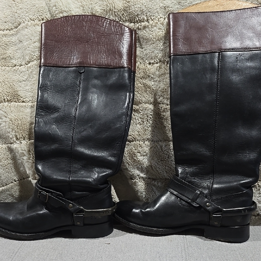 Frye Black and Brown Leather Riding Boots